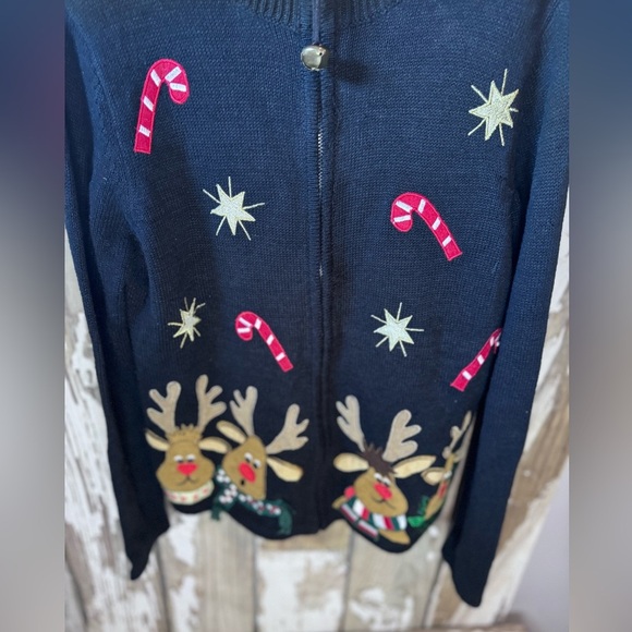 Tiara international Christmas Collection Size Small Reindeer Candy Cane Sweater - Picture 2 of 9